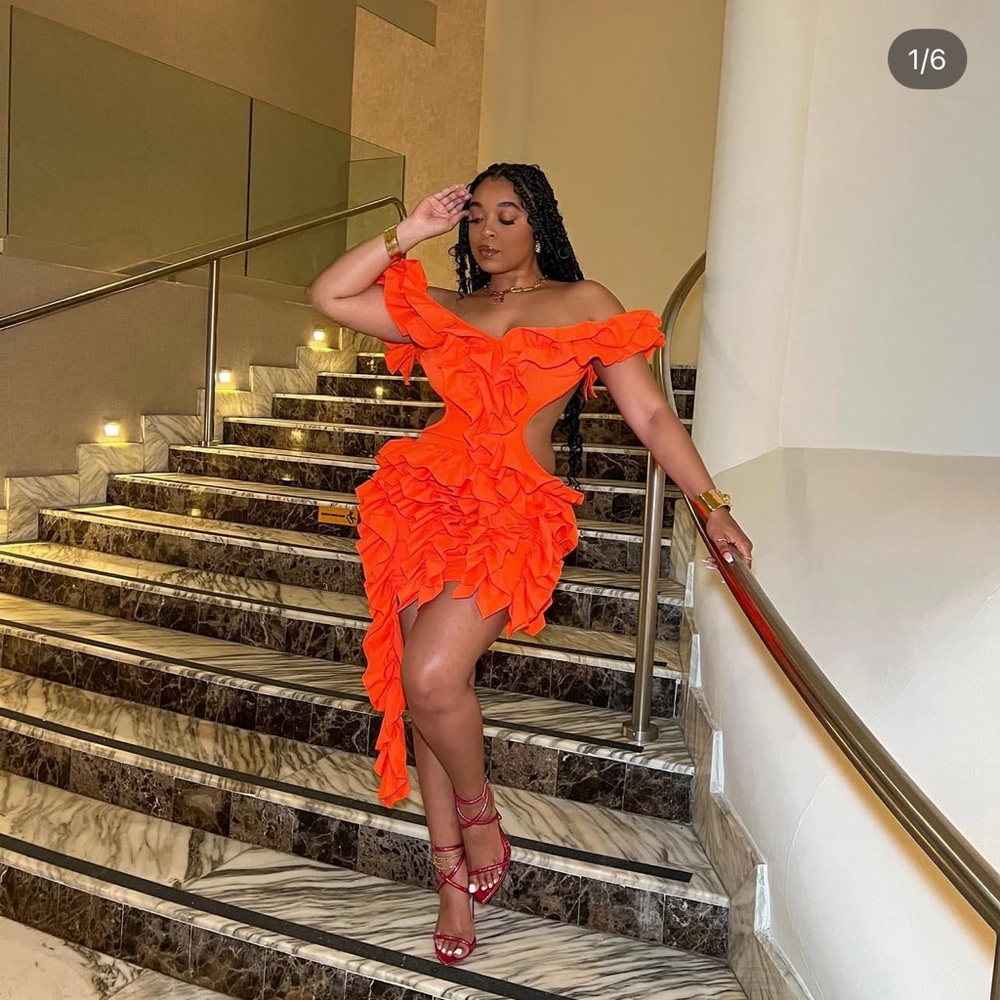Orange Backless Ruched Cocktail Dress